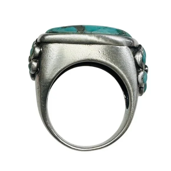 Vintage Barse 925 Sterling Silver Turquoise Ring Size 8 With Floral Side Detail - Picture 7 of 11